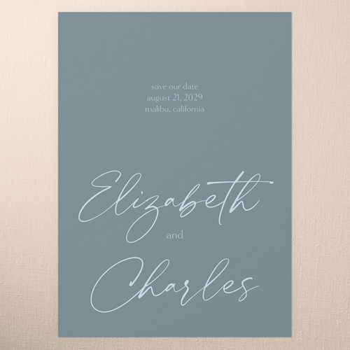 Minimal Muse Save The Date, Blue, 5x7 Flat, 100% Recycled Cardstock , Square, Powder Blue