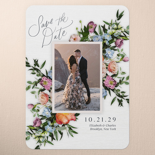 Stunning Bouquet Save The Date, White, 5x7 Flat, Matte, Signature Smooth Cardstock, Rounded, White