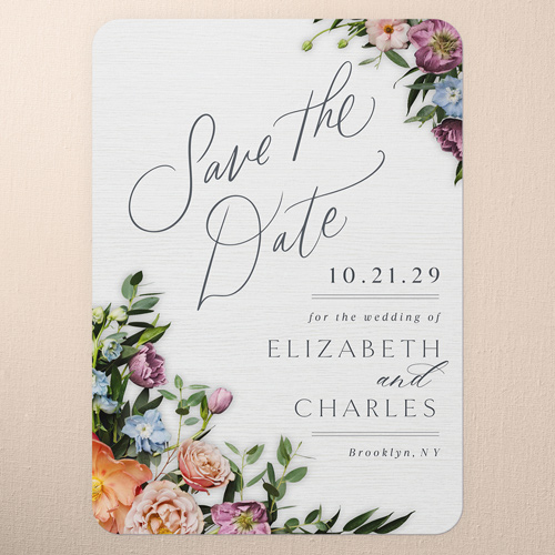 Stunning Corners Save The Date, White, 5x7 Flat, 100% Recycled Cardstock , Rounded, White