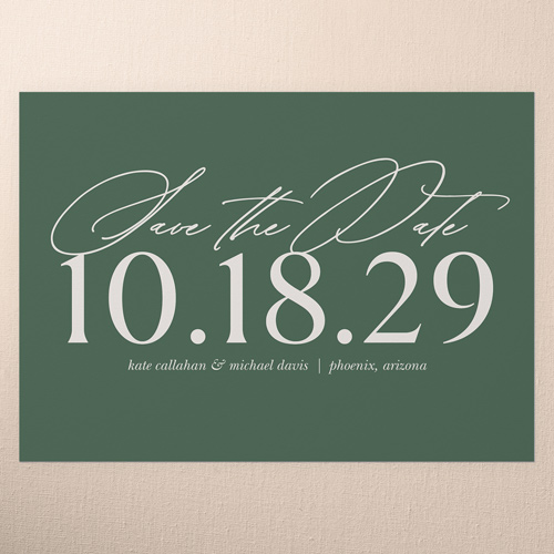 Proud Pristine Date Save The Date, Green, 5x7 Flat, Matte, Signature Smooth Cardstock, Square, Avocado