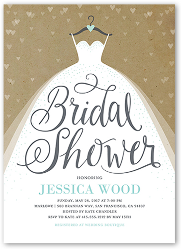 Dreamy Wedding Dress Bridal Shower Invitation, White, Pearl Shimmer Cardstock, Square