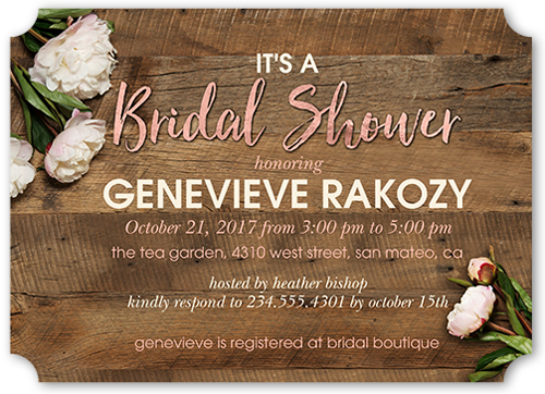 Flowering Perfection Bridal Shower Invitation, Brown, Pearl Shimmer Cardstock, Ticket