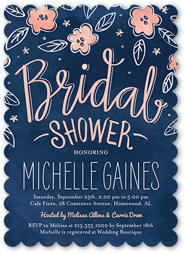Sweet Blooming Bride Bridal Shower Invitation, Pink, Pearl Shimmer Cardstock, Scallop