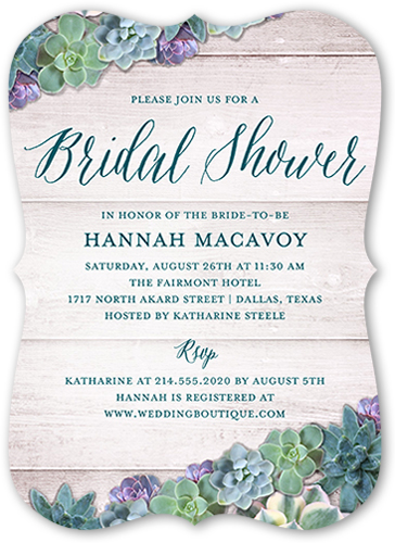 Spectacular Succulents Bridal Shower Invitation, Blue, Matte, Signature Smooth Cardstock, Bracket