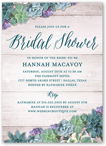 Spectacular Succulents Bridal Shower Invitation, Blue, Luxe Double-Thick Cardstock, Square