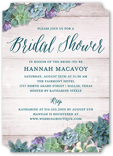 Spectacular Succulents Bridal Shower Invitation, Blue, Pearl Shimmer Cardstock, Ticket