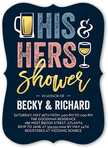 His And Hers Shower Bridal Shower Invitation, Blue, Pearl Shimmer Cardstock, Bracket