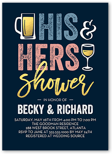 His And Hers Shower Bridal Shower Invitation, Blue, Pearl Shimmer Cardstock, Square