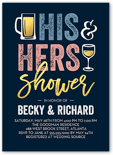 His And Hers Shower Bridal Shower Invitation, Blue, Standard Smooth Cardstock, Square