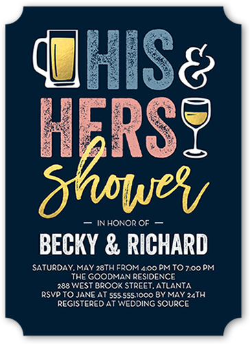 His And Hers Shower Bridal Shower Invitation, Blue, Pearl Shimmer Cardstock, Ticket