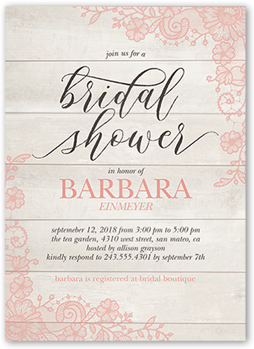 Lovely Lace Frame Bridal Shower Invitation, Pink, Matte, Signature Smooth Cardstock, Square