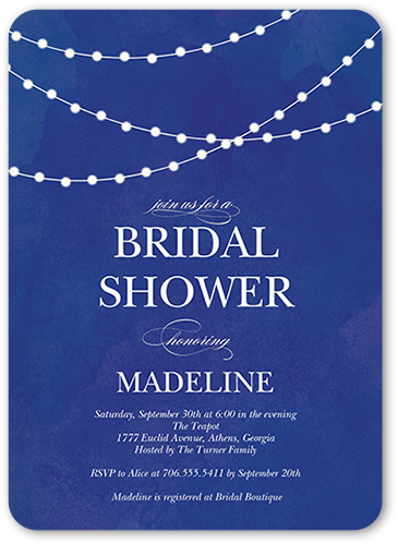 Hanging Lights Bridal Shower Invitation, Blue, Standard Smooth Cardstock, Rounded