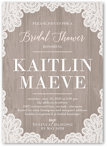 Lacy Border Bridal Shower Invitation, Beige, Standard Smooth Cardstock, Square