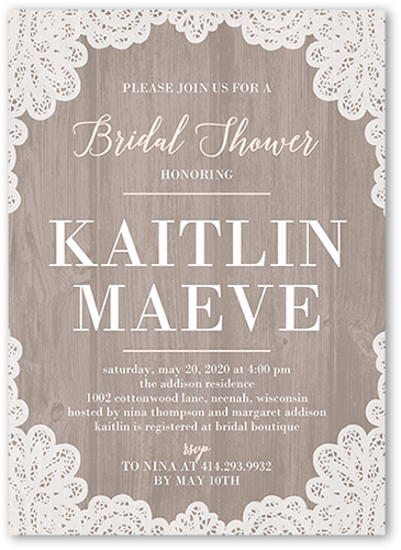 Lacy Border Bridal Shower Invitation, Beige, 100% Recycled Cardstock , Square