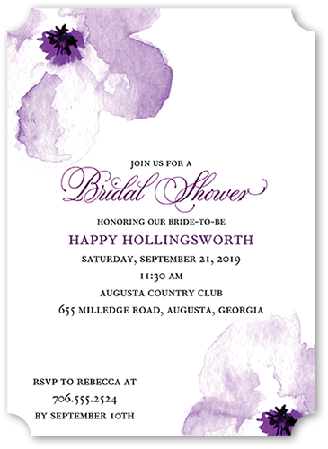 Floral Gallery Bridal Shower Invitation, Purple, 5x7, Pearl Shimmer Cardstock, Ticket