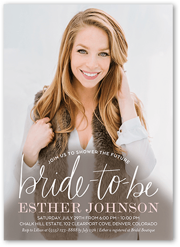 The Bride to Be Bridal Shower Invitation, White, 5x7 Flat, Pearl Shimmer Cardstock, Square