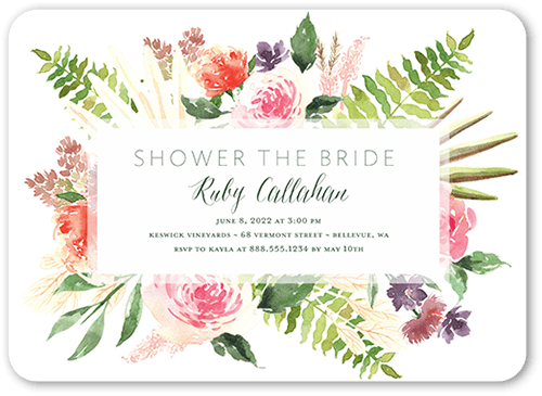 Bouquet Fringe Bridal Shower Invitation, White, 5x7, Standard Smooth Cardstock, Rounded