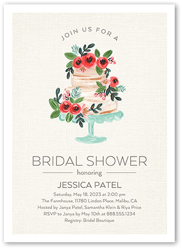 Decorative Cake Bridal Shower Invitation, Beige, 5x7 Flat, Pearl Shimmer Cardstock, Square