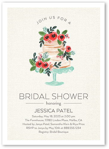 Decorative Cake Bridal Shower Invitation, Beige, 5x7 Flat, Matte, Signature Smooth Cardstock, Square