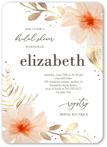 Desert Floral Bridal Shower Invitation, White, 5x7, Standard Smooth Cardstock, Rounded