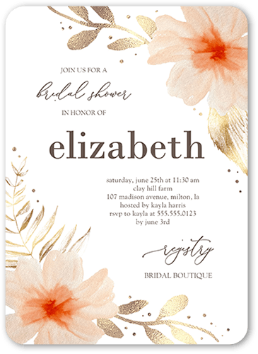 Desert Floral Bridal Shower Invitation, White, 5x7 Flat, Pearl Shimmer Cardstock, Rounded