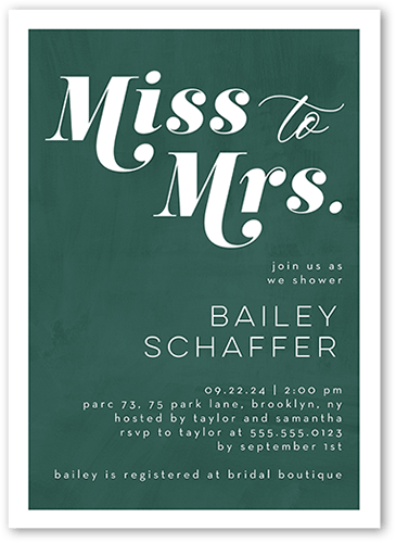 New Mrs Bridal Shower Invitation, Green, 5x7 Flat, Matte, Signature Smooth Cardstock, Square, Evergreen