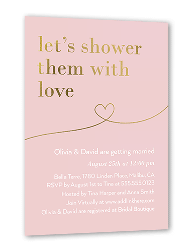 Shower With Love Bridal Shower Invitation, Pink, Gold Foil, 5x7 Flat, Pearl Shimmer Cardstock, Square, Ballet Slipper