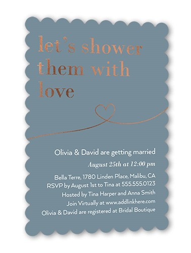 Shower With Love Bridal Shower Invitation, Grey, Rose Gold Foil, 5x7, Pearl Shimmer Cardstock, Scallop