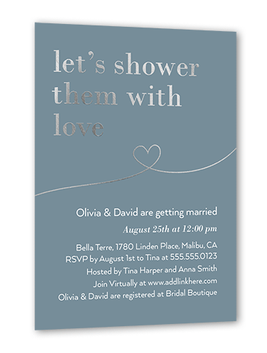 Shower With Love Bridal Shower Invitation, Silver Foil, Grey, 5x7, Pearl Shimmer Cardstock, Square