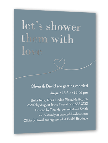 Shower With Love Bridal Shower Invitation, Silver Foil, Grey, 5x7 Flat, Pearl Shimmer Cardstock, Square, Storm