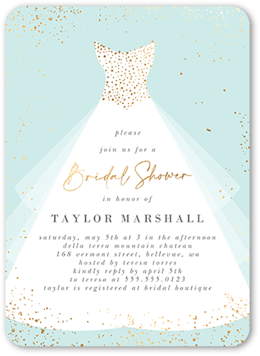 Dressy Bridal Shower Invitation, Blue, 5x7 Flat, Matte, Signature Smooth Cardstock, Rounded