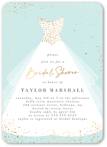 Dressy Bridal Shower Invitation, Blue, 5x7 Flat, Standard Smooth Cardstock, Rounded