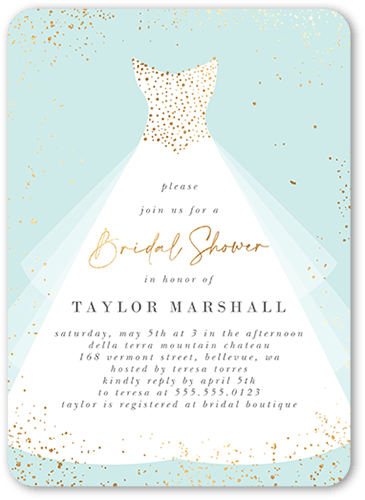 Dressy Bridal Shower Invitation, Blue, 5x7 Flat, Pearl Shimmer Cardstock, Rounded