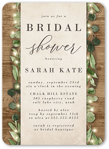 Fairy Lit Bridal Shower Invitation, Brown, 5x7 Flat, Matte, Signature Smooth Cardstock, Rounded, Taupe