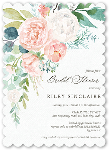 Pastel Bouquet Bridal Shower Invitation, White, 5x7 Flat, Matte, Signature Smooth Cardstock, Scallop, White