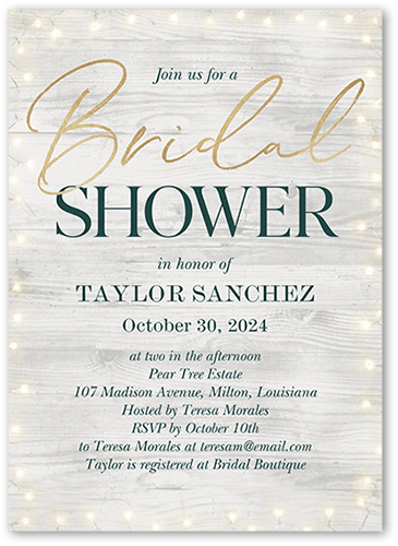 Rustic Lit Bridal Shower Invitation, Gray, 5x7 Flat, Standard Smooth Cardstock, Square