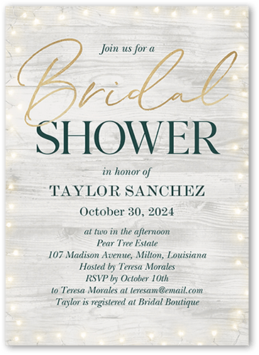 Rustic Lit Bridal Shower Invitation, Gray, 5x7 Flat, Standard Smooth Cardstock, Square, Gray