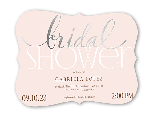 Modern Bride Bridal Shower Invitation, Pink, Silver Foil, 5x7 Flat, Matte, Signature Smooth Cardstock, Bracket