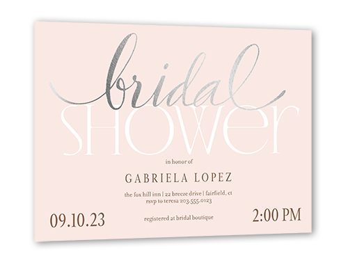 Modern Bride Bridal Shower Invitation, Pink, Silver Foil, 5x7, Pearl Shimmer Cardstock, Square