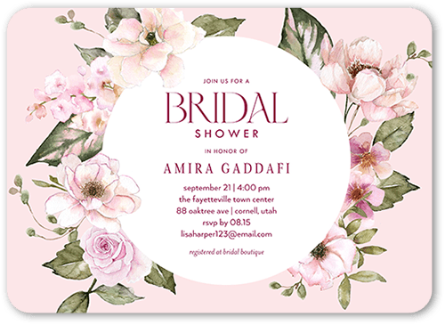 All Around Floral Bridal Shower Invitation, Pink, 5x7 Flat, Standard Smooth Cardstock, Rounded