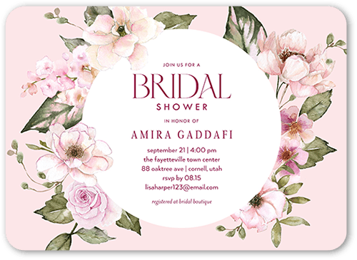 All Around Floral Bridal Shower Invitation, Pink, 5x7 Flat, 100% Recycled Cardstock ?, Rounded