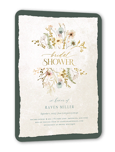 Wild Greenery Bridal Shower Invitation, Green, Gold Foil, 5x7 Flat, Matte, Signature Smooth Cardstock, Rounded, Green