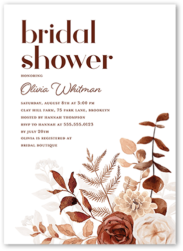 Autumn Colors Bridal Shower Invitation, White, none, 5x7 Flat, Pearl Shimmer Cardstock, Square