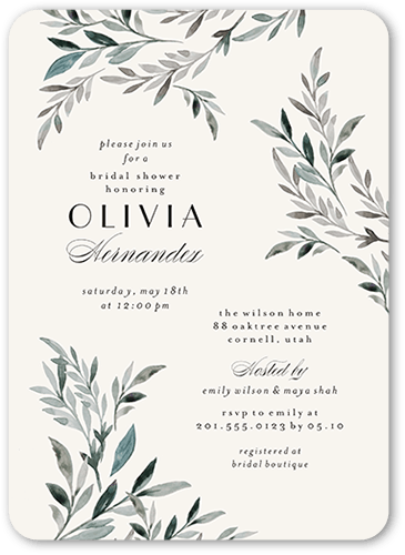 Bouquet Corners Bridal Shower Invitation, White, 5x7 Flat, 100% Recycled Cardstock , Rounded