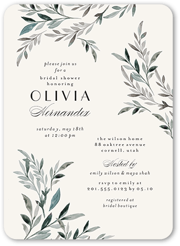 Bouquet Corners Bridal Shower Invitation, White, 5x7 Flat, Matte, Signature Smooth Cardstock, Rounded