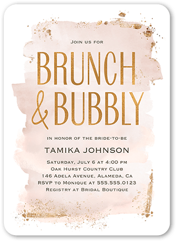 Paint Stroke Brunch Bridal Shower Invitation, Pink, 5x7 Flat, Standard Smooth Cardstock, Rounded, Blush