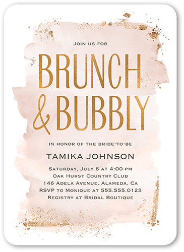 Paint Stroke Brunch Bridal Shower Invitation, Pink, 5x7 Flat, Pearl Shimmer Cardstock, Rounded