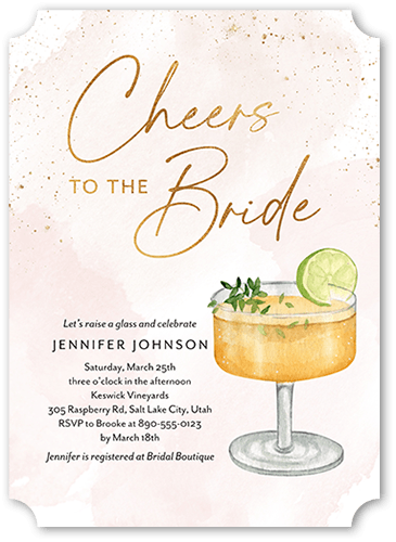 Cheers To The Bride Bridal Shower Invitation, Orange, 5x7 Flat, Pearl Shimmer Cardstock, Ticket
