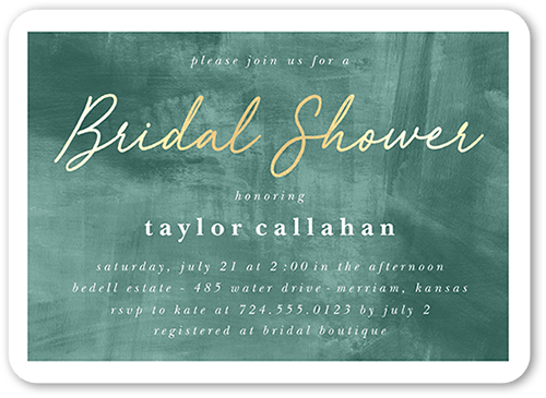 Brushed Bold Color Bridal Shower Invitation, Green, 5x7 Flat, Standard Smooth Cardstock, Rounded, Green