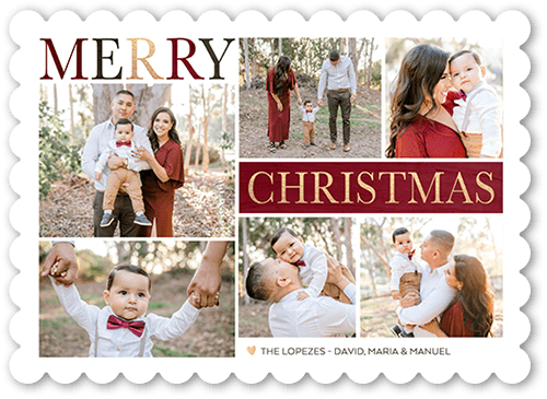 Elegant Gallery Holiday Card, Red, 5x7 Flat, Christmas, Pearl Shimmer Cardstock, Scallop